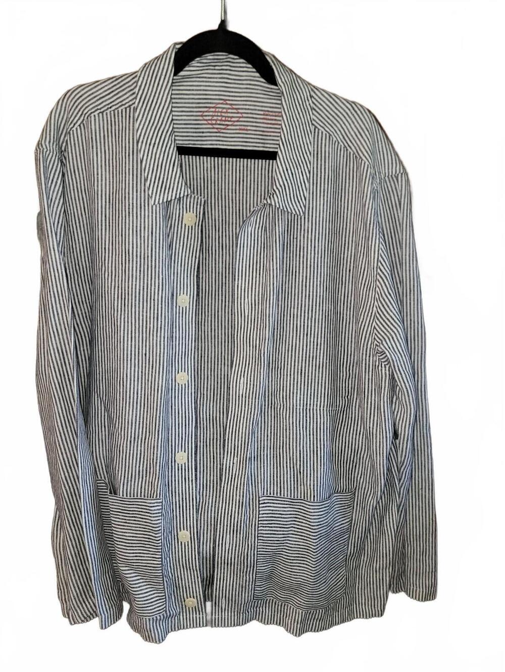 Alex Crane Men's XXL Striped 100% Linen Button-Up Shirt